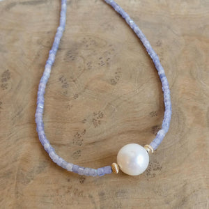 Tanzanite Beaded Bracelet - 14K Gold Filled - Freshwater Pearl Accent