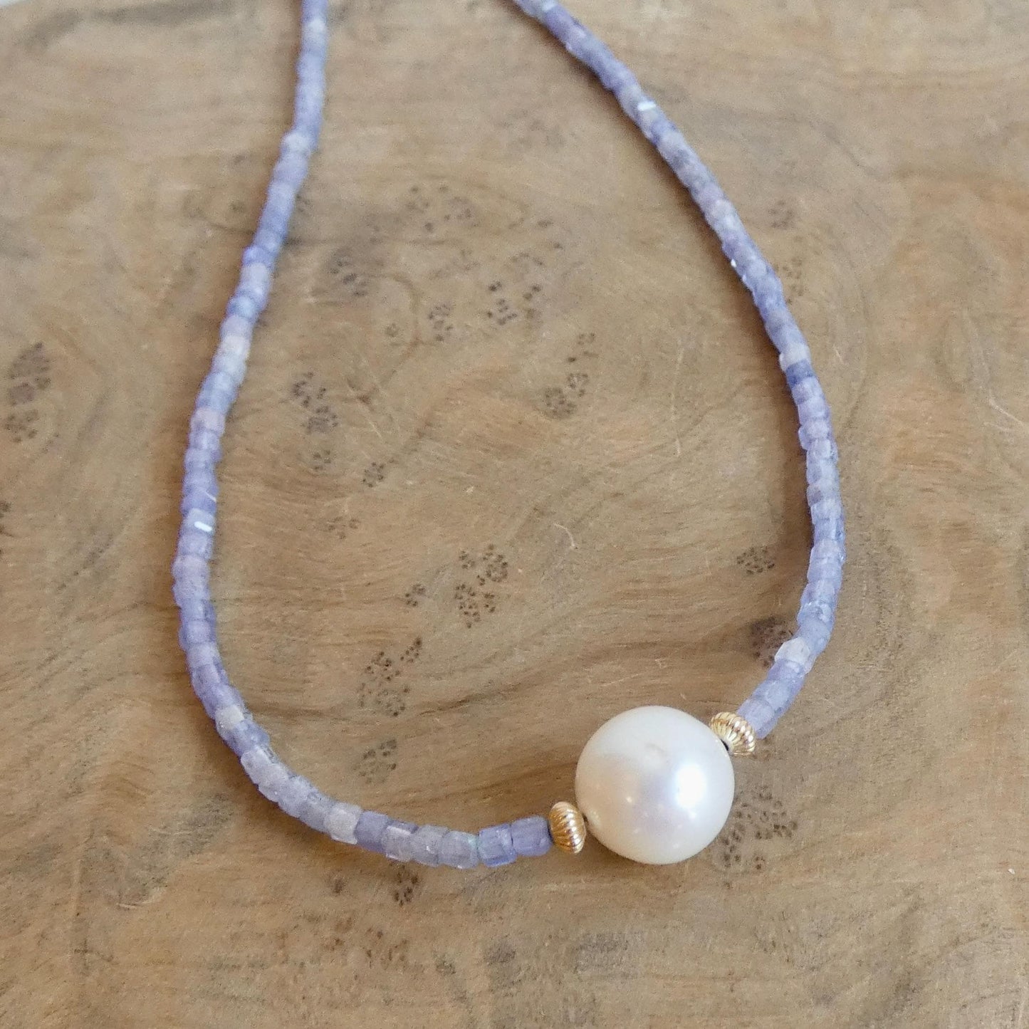 Tanzanite and Pearl Dangle Earrings - 14K Gold Filled Leverbacks