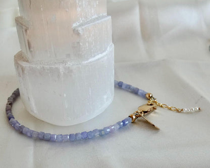 Tanzanite Beaded Bracelet - 14K Gold Filled - Freshwater Pearl Accent