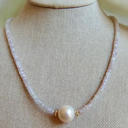 Kunzite Beaded Bracelet - 14K Gold Filled - Freshwater Pearl Accent
