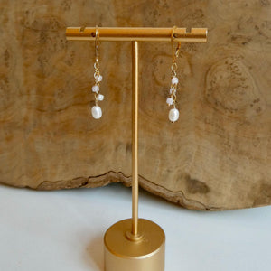 Dainty Kunzite and Pearl Dangle Earrings - 14K Gold Filled Leverbacks