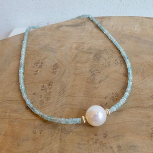 Aquamarine Beaded Bracelet - 14K Gold Filled - Freshwater Pearl Accent