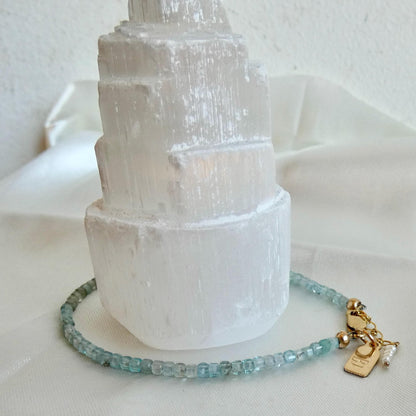 Aquamarine Beaded Bracelet - 14K Gold Filled - Freshwater Pearl Accent