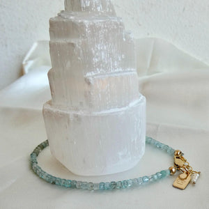 Aquamarine Beaded Bracelet - 14K Gold Filled - Freshwater Pearl Accent