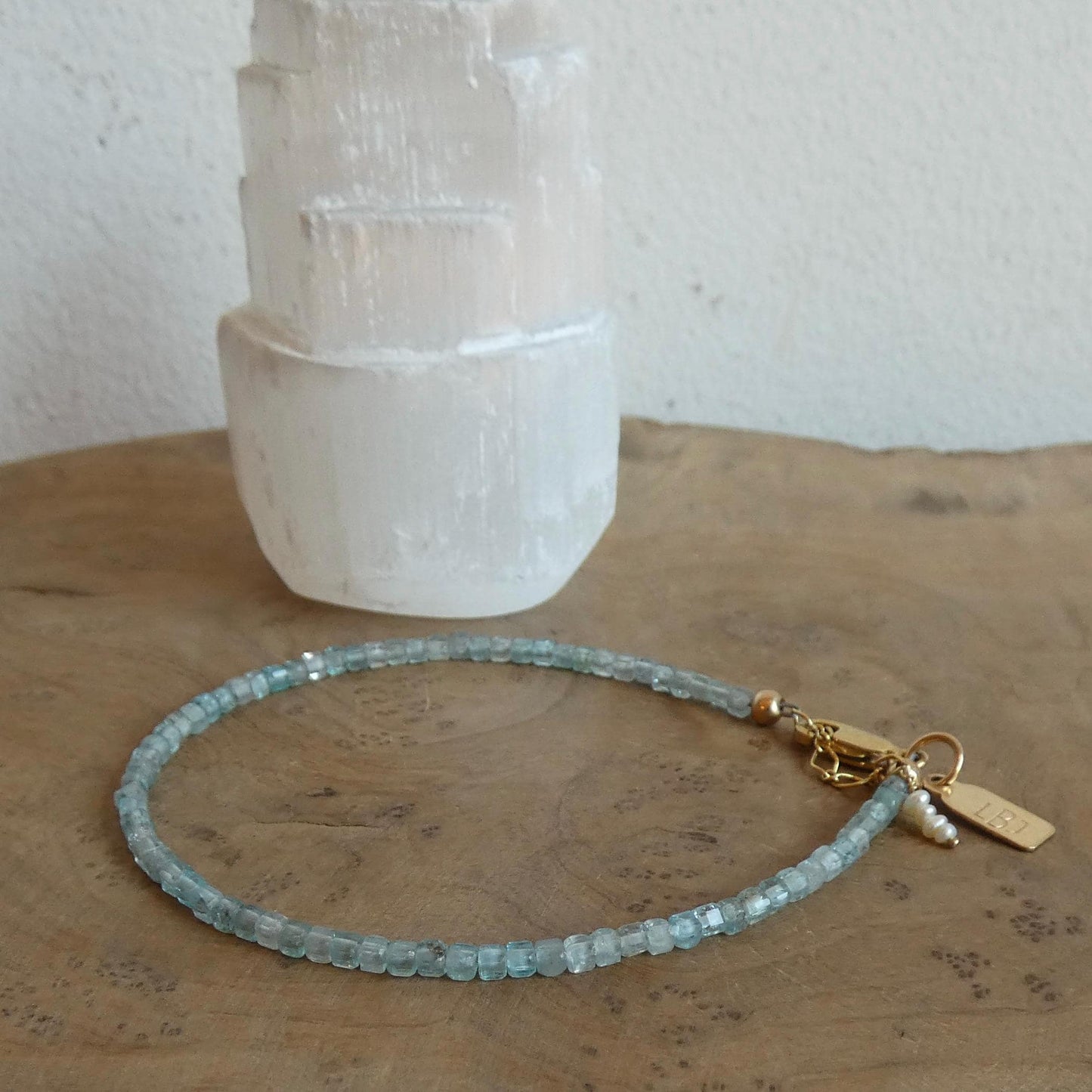 Aquamarine Beaded Bracelet - 14K Gold Filled - Freshwater Pearl Accent