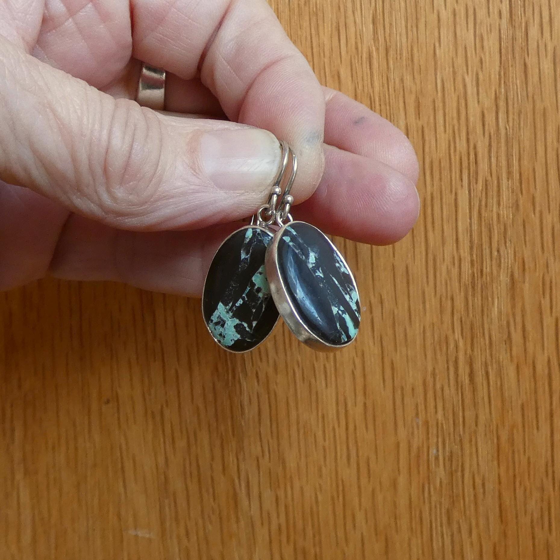 Black Jack Turquoise Drop Earrings - Choose Your Finished Pair - Sterling Silver