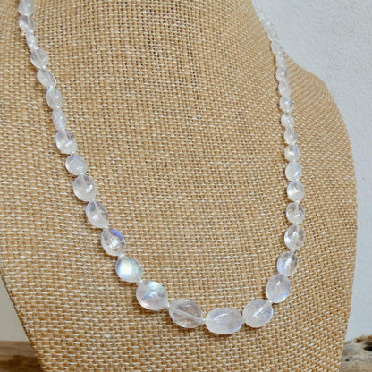 Rainbow Moonstone and Pearl Beaded Necklace - Graduated Beads