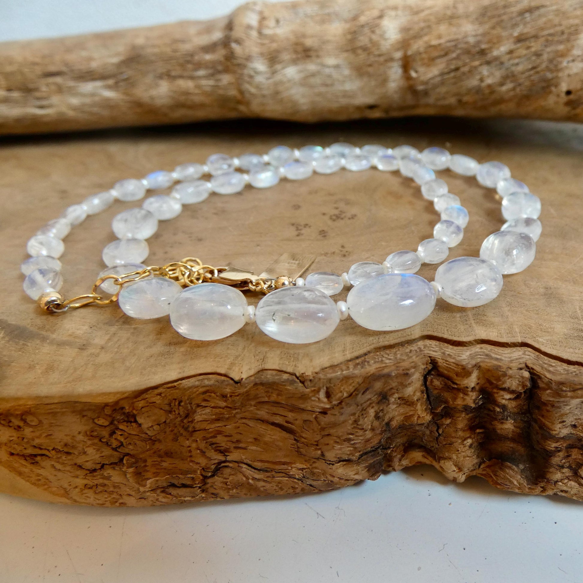 Rainbow Moonstone and Pearl Beaded Necklace - Graduated Beads