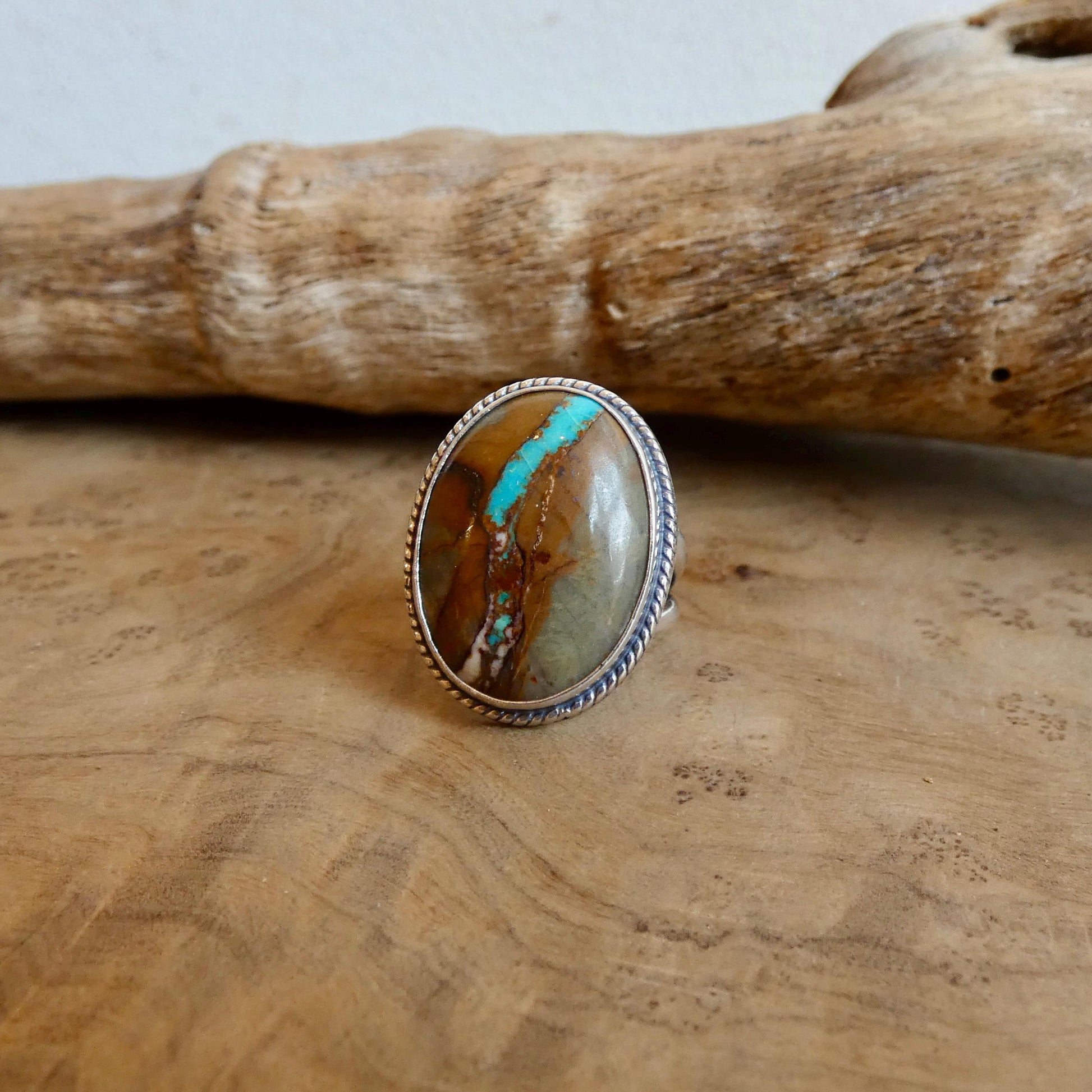 Royston Ribbon Turquoise Ring - Choose your Size - Nevada Boulder