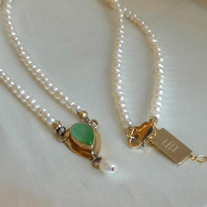 Jade Necklace in 14 KT Gold - Pearl necklace