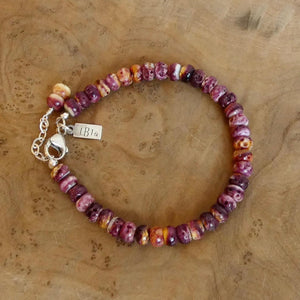 Purple Spiny Oyster Beaded Bracelet - .925 Sterling Silver