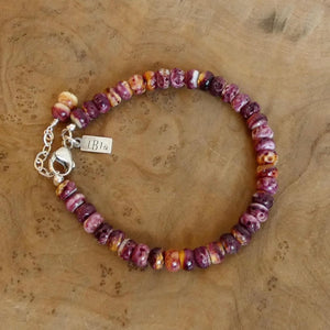 Purple Spiny Oyster Beaded Bracelet - .925 Sterling Silver