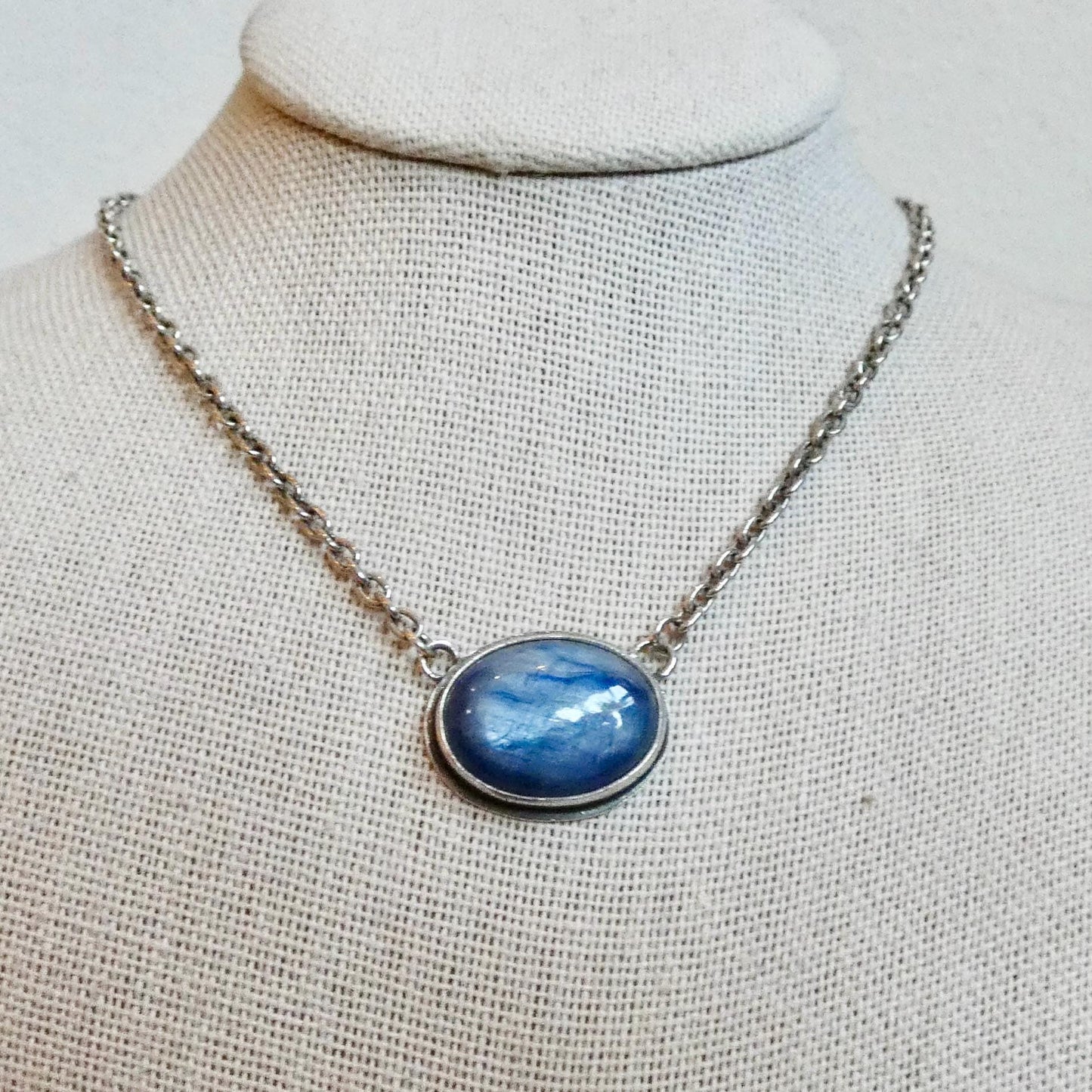 Blue Kyanite East West Pendant - Sterling Silver