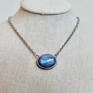 Blue Kyanite Necklace - Kyanite Prong Pendant - Sterling Silver
