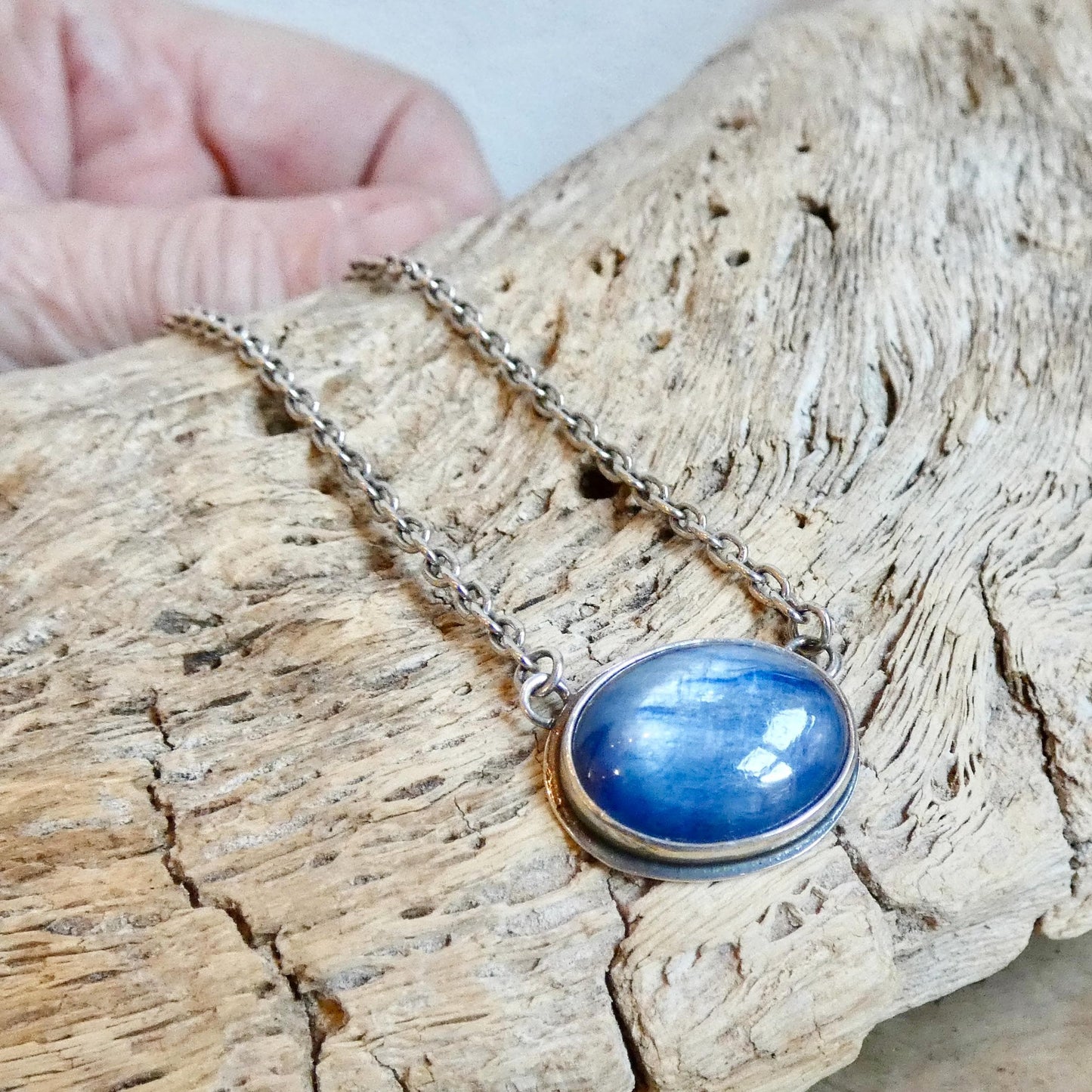 Blue Kyanite East West Pendant - Sterling Silver