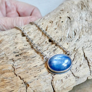 Blue Kyanite Necklace - Kyanite Prong Pendant - Sterling Silver