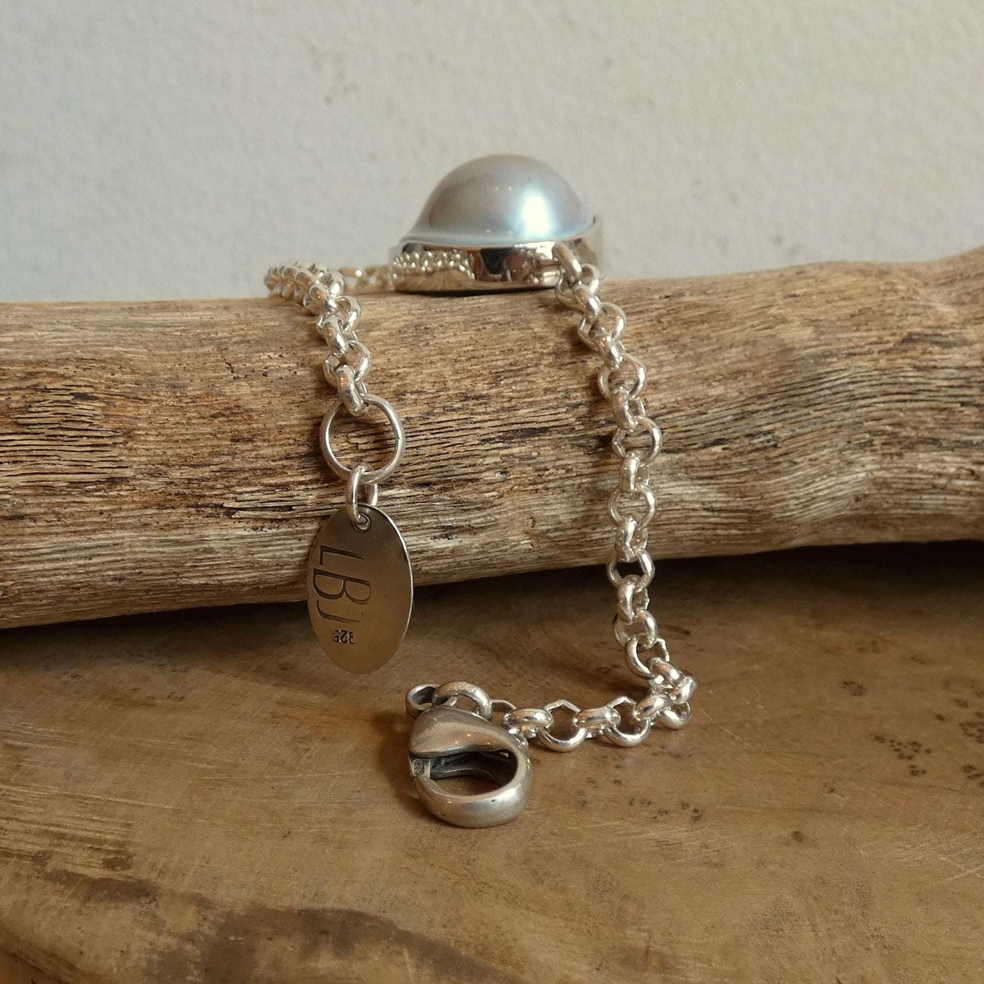 Blister Mabe Pearl .925 Rolo Chain Bracelet - Chunky Sterling Silver