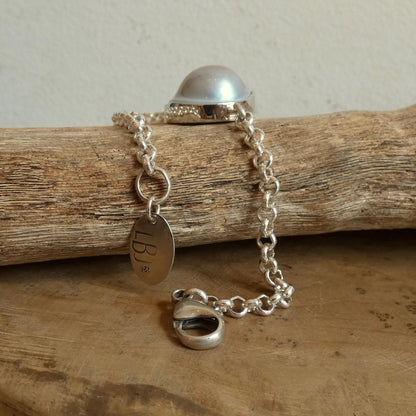 Blister Mabe Pearl .925 Rolo Chain Bracelet - Chunky Sterling Silver
