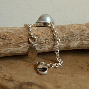 Blister Mabe Pearl .925 Rolo Chain Bracelet - Chunky Sterling Silver
