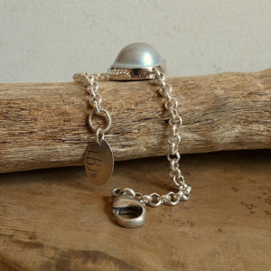 Blister Mabe Pearl .925 Rolo Chain Bracelet - Chunky Sterling Silver