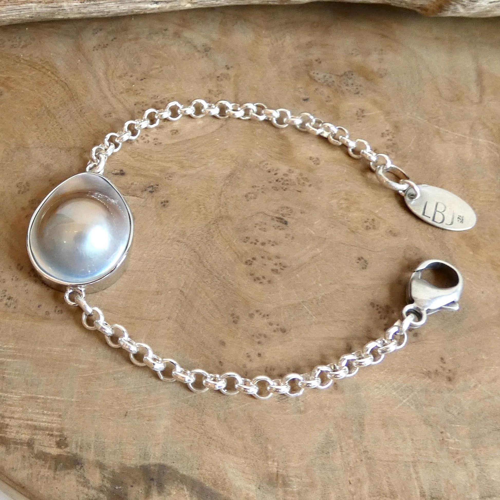 Blister Mabe Pearl .925 Rolo Chain Bracelet - Chunky Sterling Silver