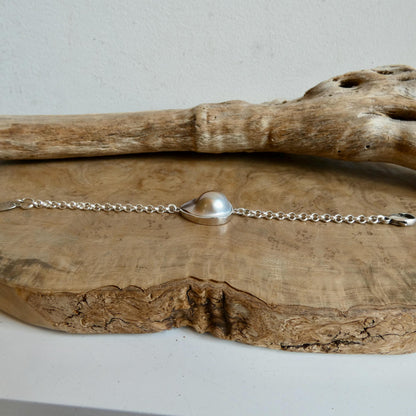 Blister Mabe Pearl .925 Rolo Chain Bracelet - Chunky Sterling Silver