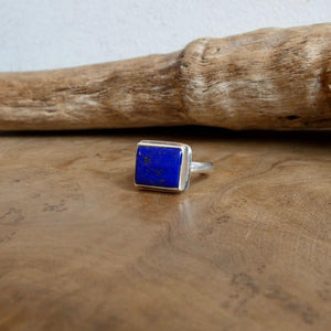 AAA Blue Lapis Ring - East-West Rectangle - .925 Sterling Silver