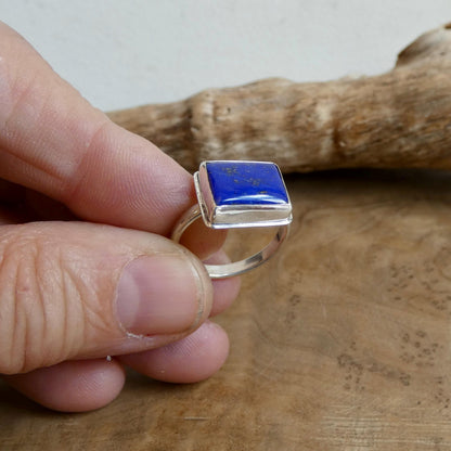 Blue Lapis Ring East-West Rectangle Ring | Sterling Silver