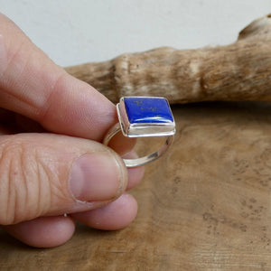 AAA Blue Lapis Ring - East-West Rectangle - .925 Sterling Silver