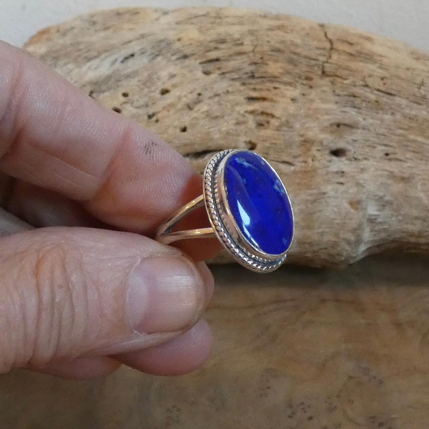 AAA Blue Lapis Lazuli Boho Ring - .925 Sterling Silver