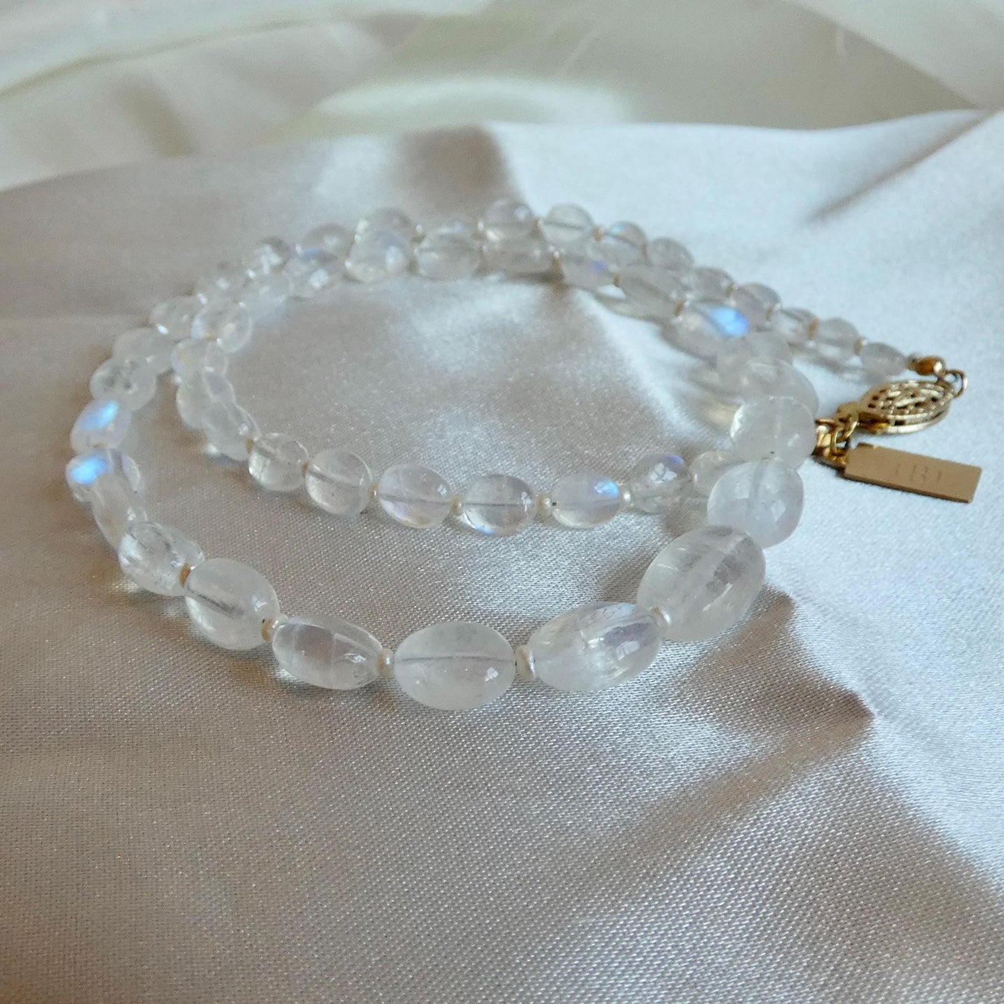 Rainbow Moonstone and Pearl Beaded Necklace - Graduated Beads