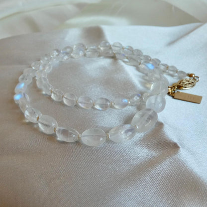 Rainbow Moonstone and Pearl Beaded Necklace - Graduated Beads