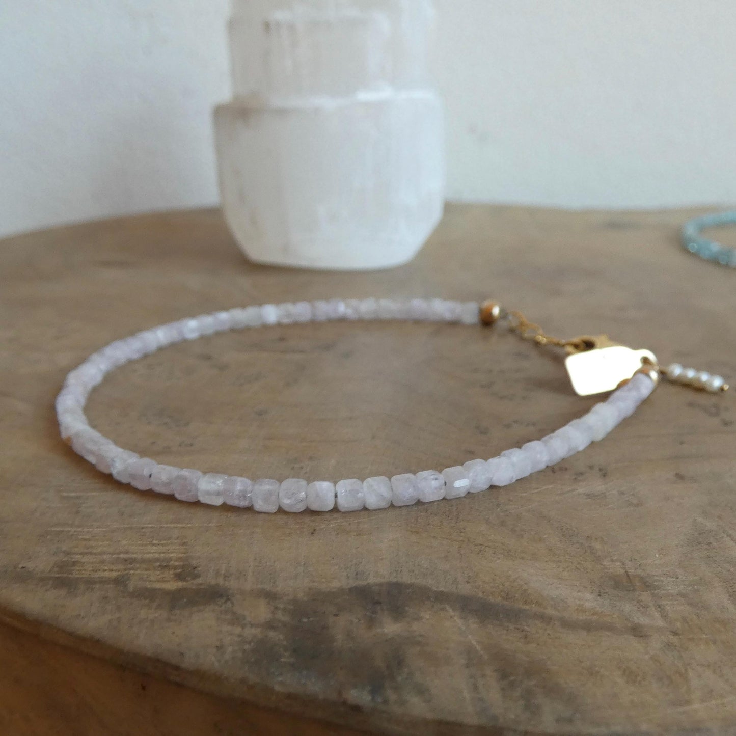 Kunzite Beaded Bracelet - 14K Gold Filled - Freshwater Pearl Accent