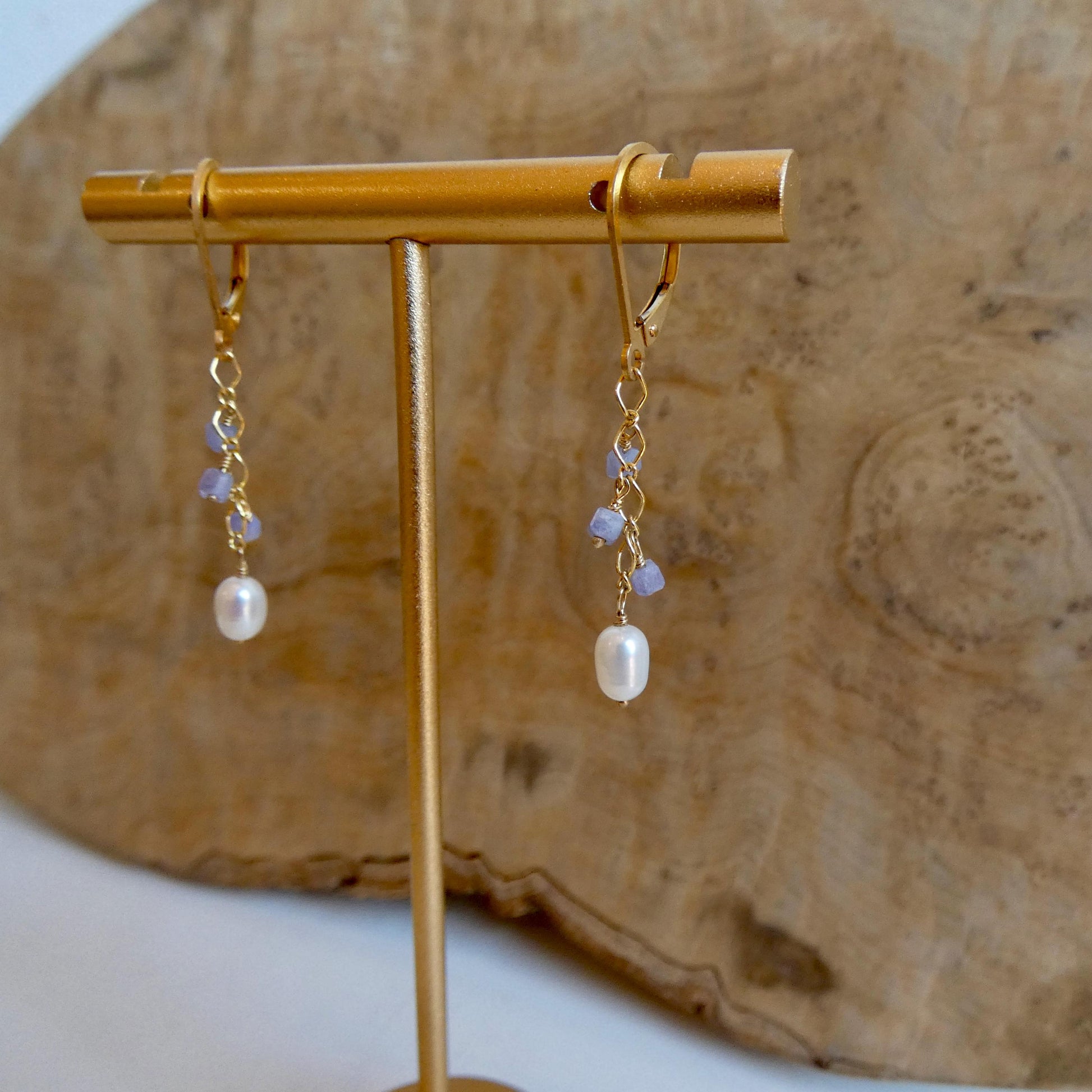 Dainty Kunzite and Pearl Dangle Earrings - 14K Gold Filled Leverbacks
