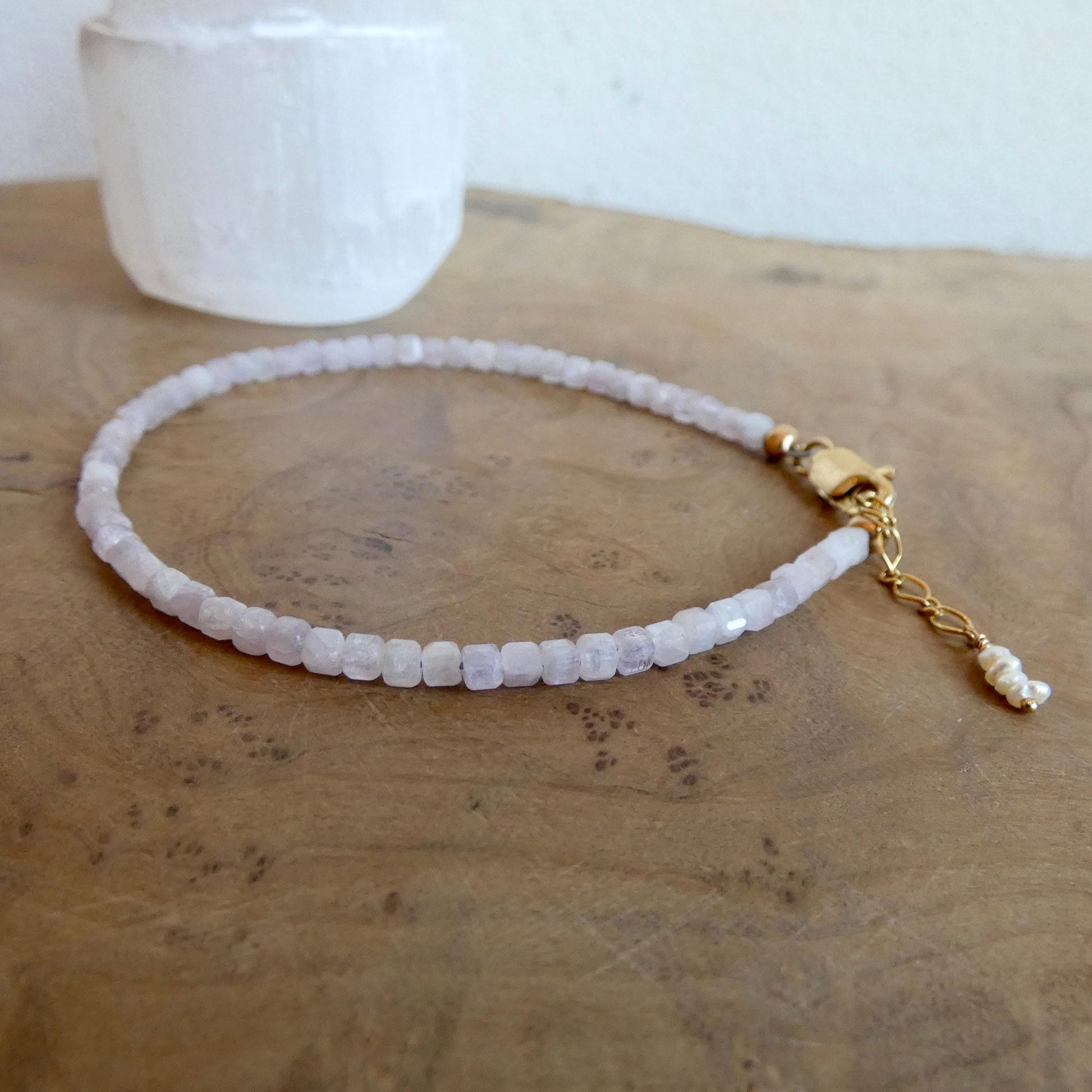 Dainty Kunzite and Pearl Dangle Earrings - 14K Gold Filled Leverbacks
