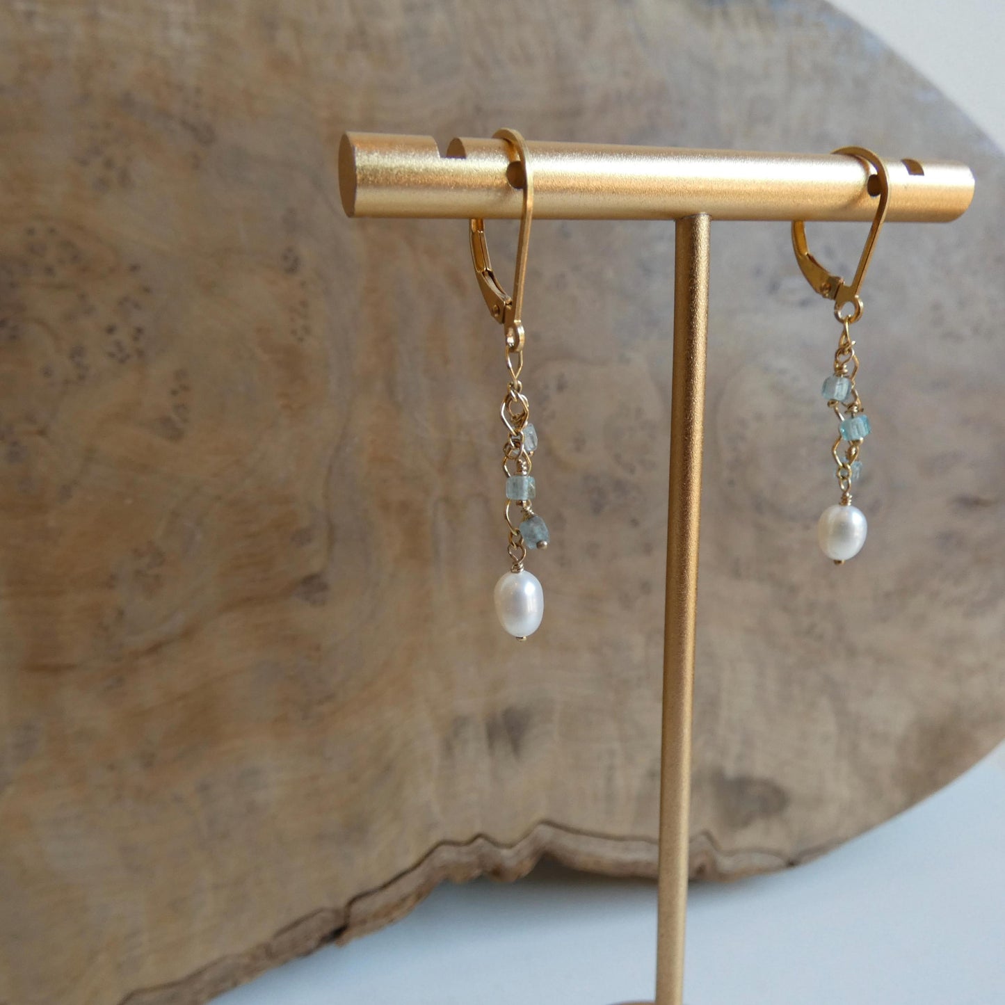 Aquamarine Beaded Bracelet - 14K Gold Filled - Freshwater Pearl Accent