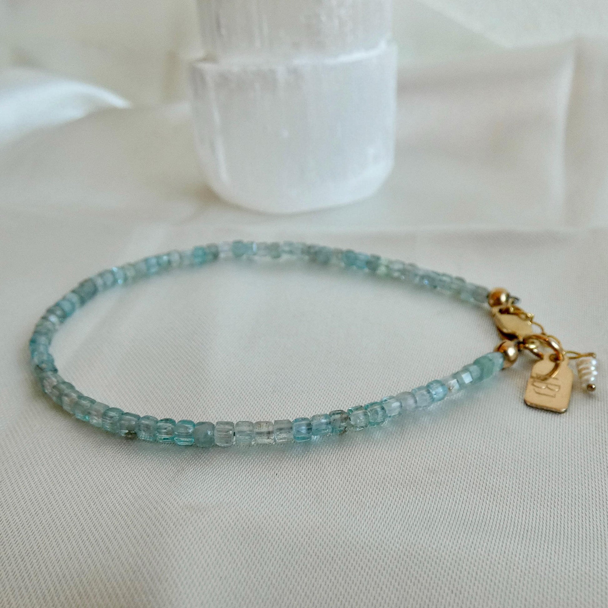 Dainty Aquamarine and Pearl Dangle Earrings - 14K Gold Filled Leverbacks