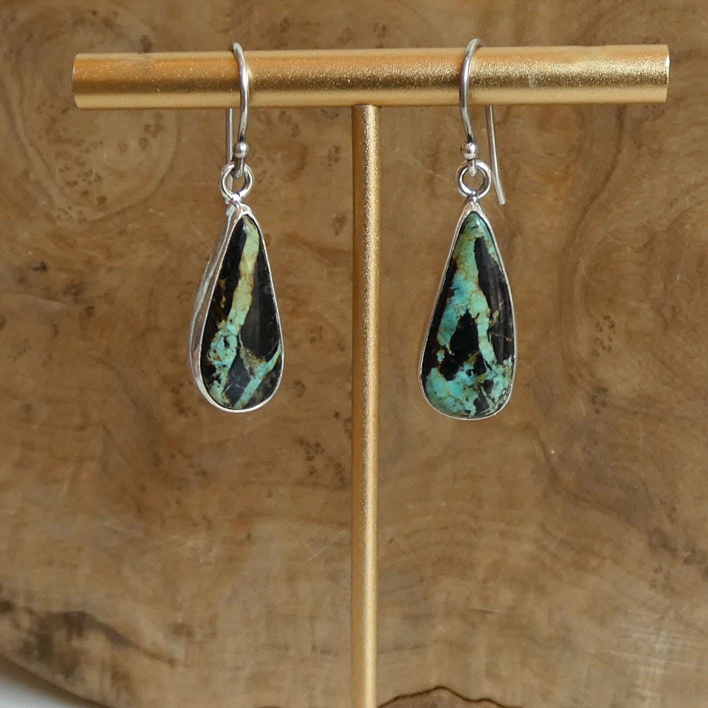 Black Jack Turquoise Drop Earrings - Choose Your Finished Pair - Sterling Silver