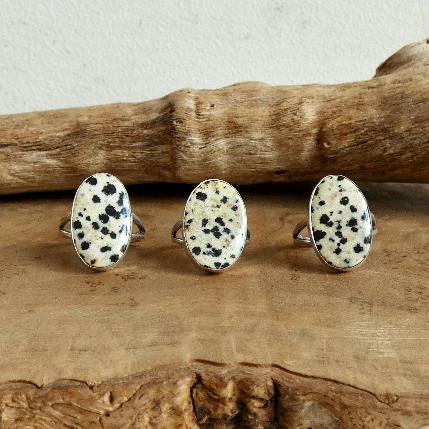 Choose your Big Oval Dalmatian Jasper Ring – Sterling Silver Spotted Stone