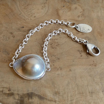 Blister Mabe Pearl .925 Rolo Chain Bracelet - Chunky Sterling Silver