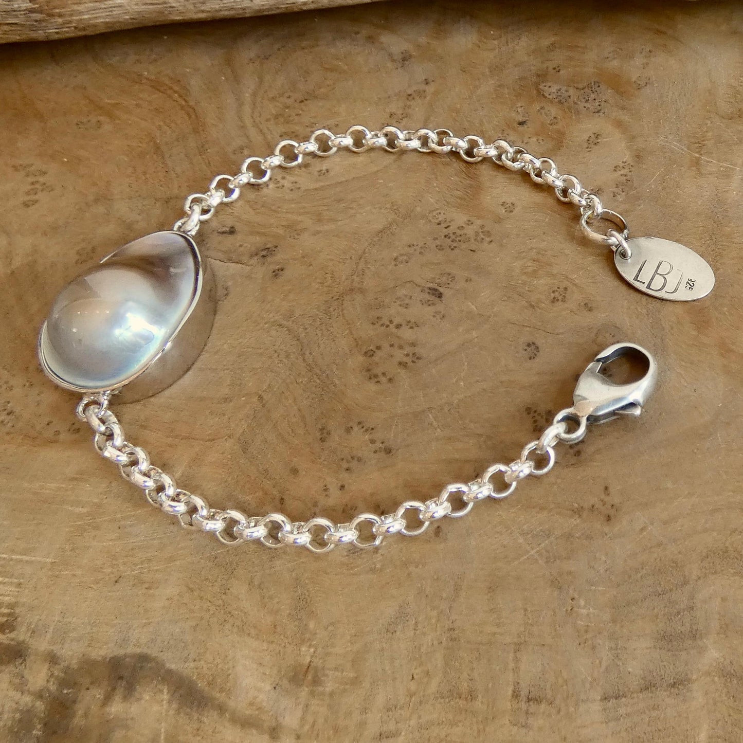 Blister Mabe Pearl .925 Rolo Chain Bracelet - Chunky Sterling Silver
