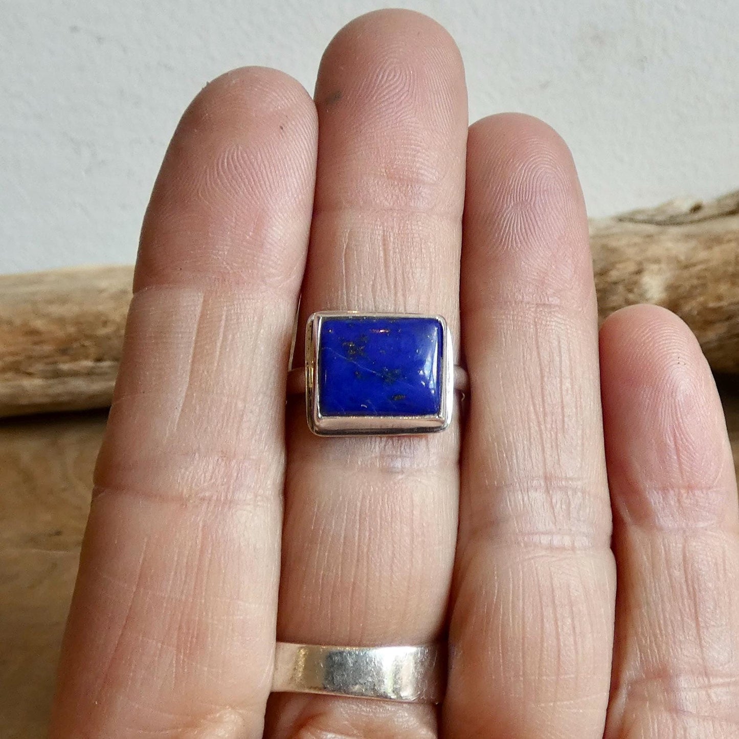 Blue Lapis Ring East-West Rectangle Ring | Sterling Silver