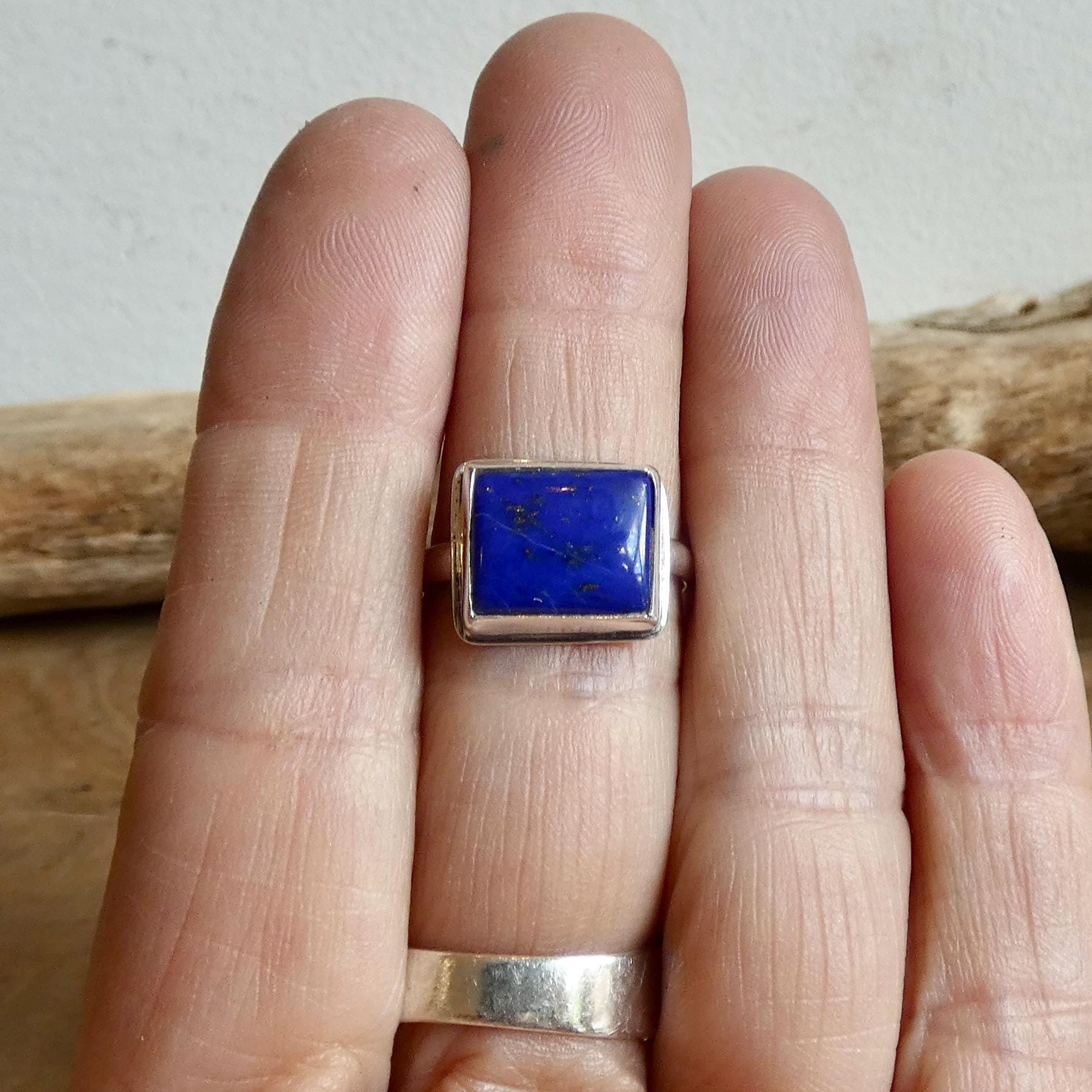 Blue Lapis Ring East-West Rectangle Ring | Sterling Silver