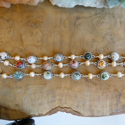 Ocean Jasper Link Bracelet with Freshwater Pearls - Choose Your Finished Jewelry
