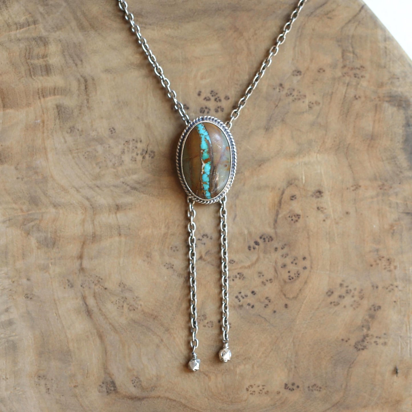 Royston Ribbon Turquoise Bolo Necklace – Sterling Silver - Southwestern Jewelry