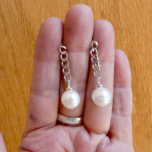Chunky Pearl Chain Earrings - Sterling Silver Posts - Freshwater Pearls
