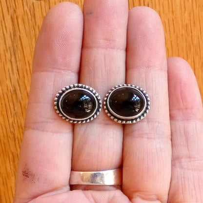 Black Agate Posts - Sterling Silver Earrings - Black Onyx Studs
