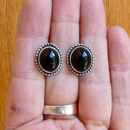 Black Agate Posts - Sterling Silver Earrings - Black Onyx Studs