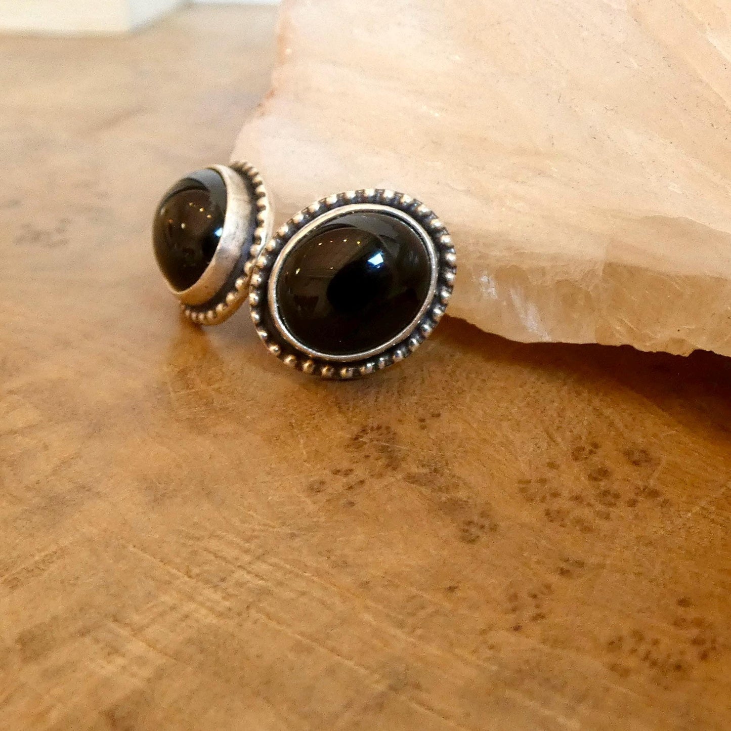 Black Agate Posts - Sterling Silver Earrings - Black Onyx Studs