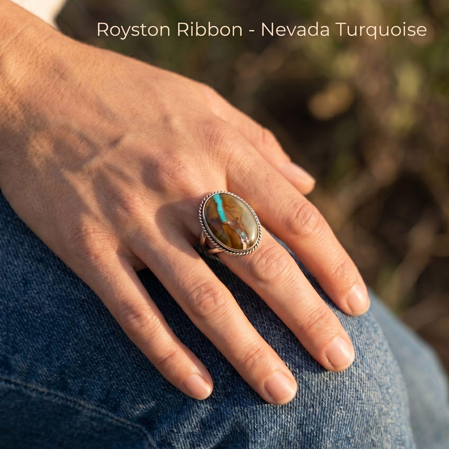 Royston Ribbon Turquoise Ring - Choose your Size - Nevada Boulder